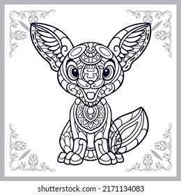 cute fennec fox cartoon zentangle arts. isolated on white background.