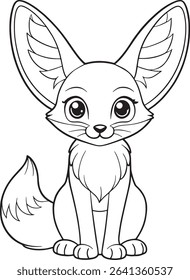 Cute fennec fox coloring sheet with playful animal illustration perfect for young artists