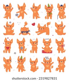 Cute Fennec Fox with Red Coat and Large Ears Engaged in Different Activity Vector Set