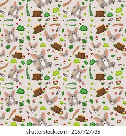 Cute fennec fox seamless pattern illustration