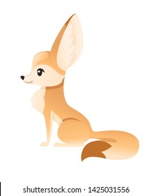 Cute fennec fox sit on floor flat vector illustration cartoon animal design white background side view