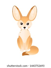 Cute fennec fox sit on floor flat vector illustration cartoon animal design white background front view