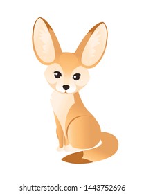 Cute fennec fox sit on floor flat vector illustration cartoon animal design white background front view