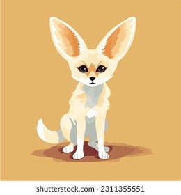 Cute fennec fox sit on floor flat illustration cartoon animal design white background front view