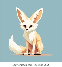 Cute fennec fox sit on floor flat illustration cartoon animal design white background front view