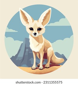 Cute fennec fox sit on floor flat illustration cartoon animal design white background front view