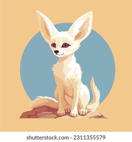 Cute fennec fox sit on floor flat illustration cartoon animal design white background front view