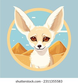 Cute fennec fox sit on floor flat illustration cartoon animal design white background front view