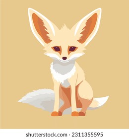 Cute fennec fox sit on floor flat illustration cartoon animal design white background front view