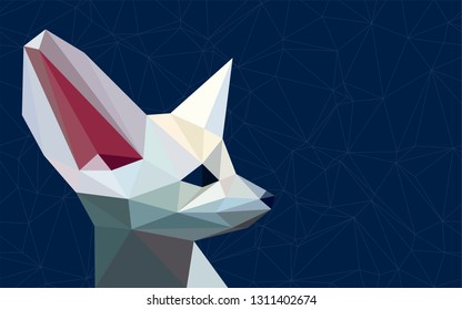 Cute fennec fox.  Vector origami. Flat design. Low poly art