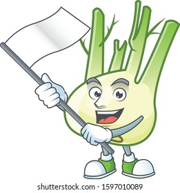 cute fennel cartoon character design holding a flag