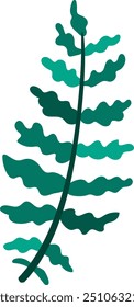 Cute fern leaves icon. Forest or woodland plant clipart isolated on white background. Botanical foliage design element. Simple greenery branch illustration for kids
