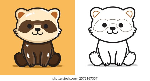 A Cute Ferret doll sit down illustration for design element or coloring book element