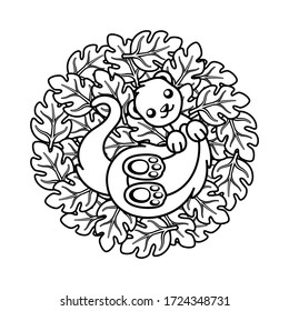 Cute ferret lying on top of leaves coloring book page vector art illustration design