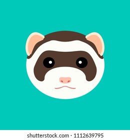 Cute ferret muzzle. Vector flat design illustration.