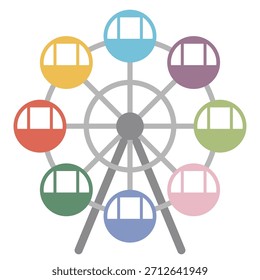 Ícone bonito da ilustração do vetor da roda gigante da atração do parque de diversões