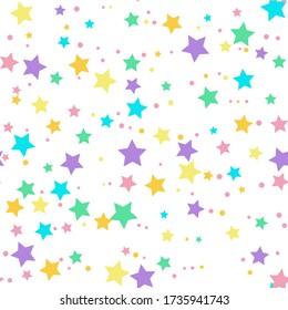 Cute festive background with gold stars. Holiday seamless pattern. Christmas star. Ornament for gift wrapping paper, fabric, clothes, textile, surface textures, scrapbook. Vector illustration.