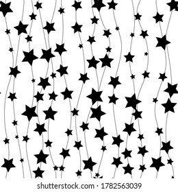 Cute festive background with gold stars. Holiday seamless pattern. Christmas star. Ornament for gift wrapping paper, fabric, clothes, textile, surface textures, scrapbook. Vector illustration.