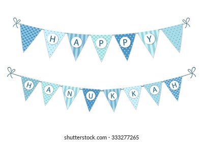 Cute festive bunting flags Happy Hanukkah in traditional colors for your decoration