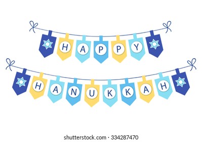 Cute festive bunting flags Happy Hanukkah in traditional colors for your decoration