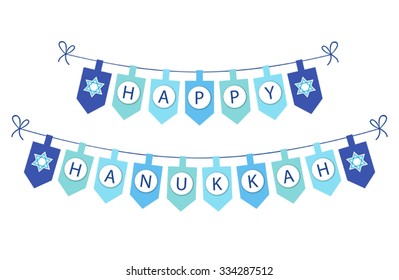 Cute festive bunting flags Happy Hanukkah in traditional colors for your decoration