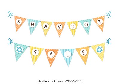 Cute festive bunting flags with letters for jewish holiday Shavuot