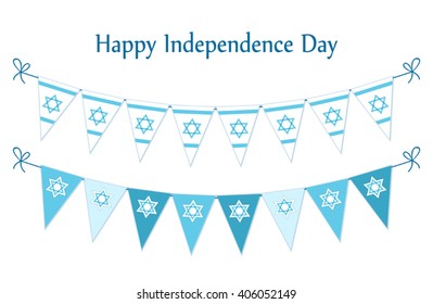 Cute festive bunting flags with traditional Jewish star for Israel Independence Day. Can be used as flyer, poster, banner or card