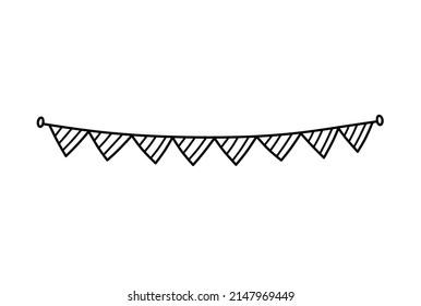Cute festive bunting for a party isolated on white background. Vector hand-drawn illustration in doodle style. Perfect for holiday designs, cards, decorations, logo.