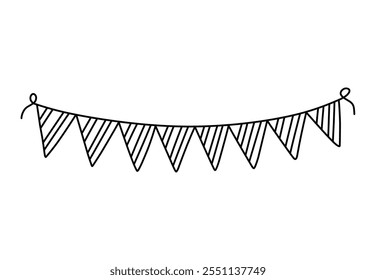 Cute festive bunting for a party isolated on white background. Vector hand-drawn illustration in doodle style. Perfect for holiday designs, cards, decorations, logo.