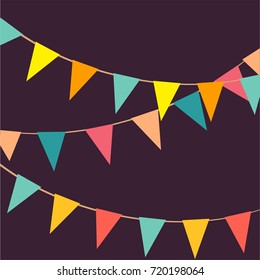 cute festive colorful flags on a dark background isolated. Vector illustration