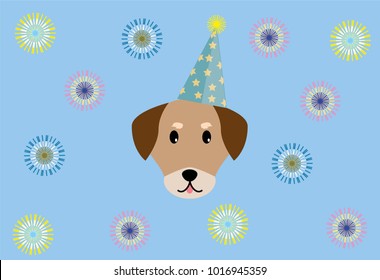 Cute festive dog surrounded with fireworks