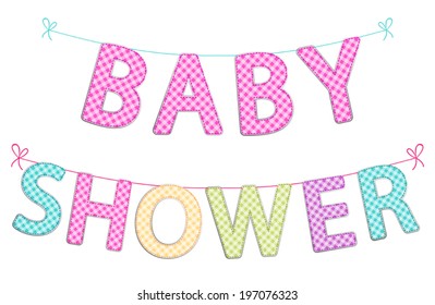 Cute festive garlands for baby shower with gingham letters of different bright colors