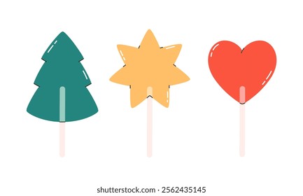 Cute festive lollipops. Holiday sweets and candies. Vector illustration in flat style