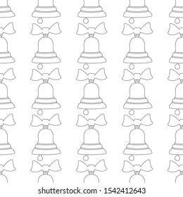 Cute festive pattern, coloring, antistress Christmas bells with bow. Seamless vector illustration.