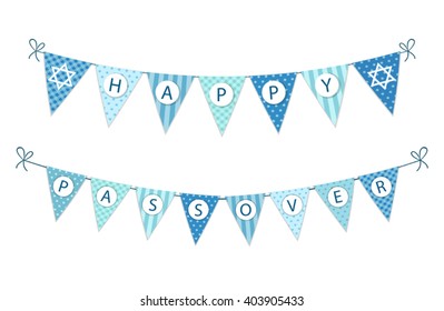 Cute festive Pesach (jewish holiday Passover) bunting flags in traditional colors for your decoration