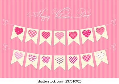 Cute festive retro bunting flags with different hearts ideal for Valentines day or as wedding decoration