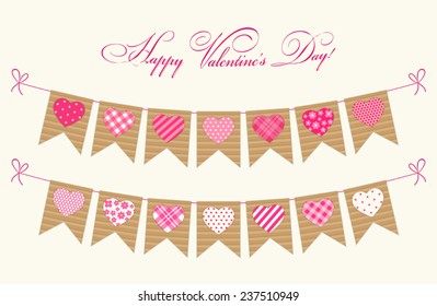 Cute festive retro bunting flags with different hearts ideal for Valentines day or as wedding decoration