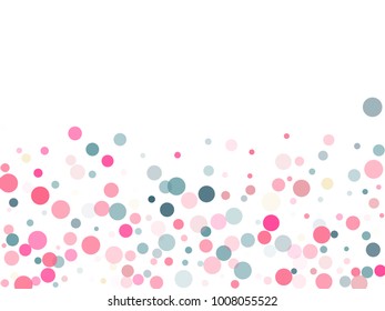 Cute festive round confetti background in pink and grey on white. Childish pattern vector, children's party birthday celebration background. Holiday confetti circles in trendy style.
