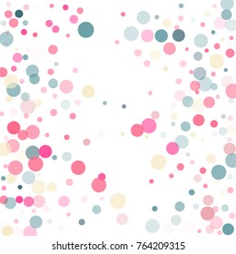 Cute festive round confetti background in pink and grey on white. Childish pattern vector, children's party birthday celebration background. Holiday confetti circles in trendy style.