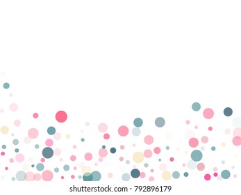 Cute festive round confetti background in pink and grey on white. Childish pattern vector, children's party birthday celebration background. Holiday confetti circles in trendy style.