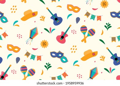 Cute festive seamless pattern background for festa junina festival. Vector illustration EPS10