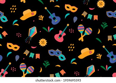 Cute festive seamless pattern background for festa junina festival. Vector illustration EPS10