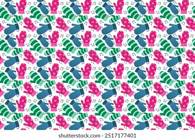 Cute and festive seamless pattern featuring mittens and musical notes. Ideal for creating holiday designs, stationery, or digital products.