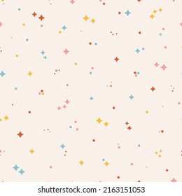 Cute Festive Stars Seamless Pattern. Starry Sky Colorful Background.  Vector Holiday and Birthday Party Design