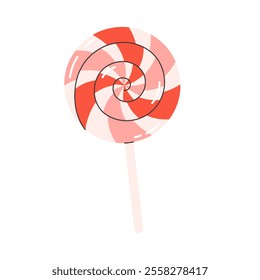 Cute festive swirl lollipop. Holiday sweets and candies. Vector illustration in flat style