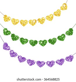 Cute festive vintage glitter hearts as bunting for your decoration, can be used for wedding, birthday, baby shower, Valentines day, bridal shower or anniversary