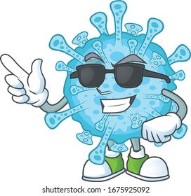 Cute fever coronavirus cartoon character design style with black glasses