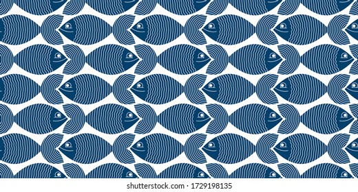 Cute fiches seamless background, seamless pattern, cute childish background for children textile or wrapping paper or packaging for seafood products.