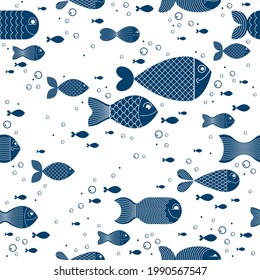 Cute fiches seamless background, seamless pattern, cute childish background for children textile or wrapping paper or packaging for seafood products.