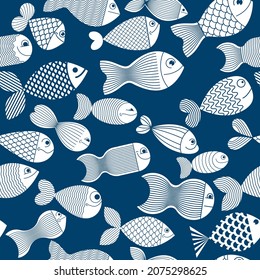 Cute fiches seamless background, seamless pattern, cute childish background for children textile or wrapping paper or packaging for seafood products.